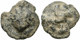Northern Apulia, Luceria, c. 217-212 BC. Cast Æ Biunx (24mm, 15.52g). Scallop shell. R/ Astragalos; L to r., two pellets to l. Vecchi, ICC, 348; HNIta...
