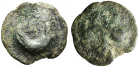 Northern Apulia, Luceria, c. 217-212 BC. Cast Æ Semuncia (19mm, 5.01g). Crescent. R/ Filleted thyrsos. Vecchi ICC, 350; HNItaly 677f; SNG ANS -. Green...