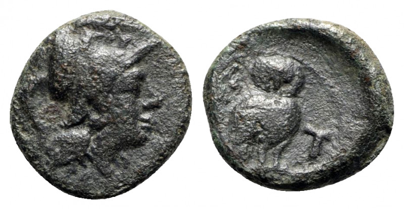 Northern Apulia, Teate, c. 225-200 BC. Æ Uncia (17mm, 4.22g, 3h). Helmeted head ...