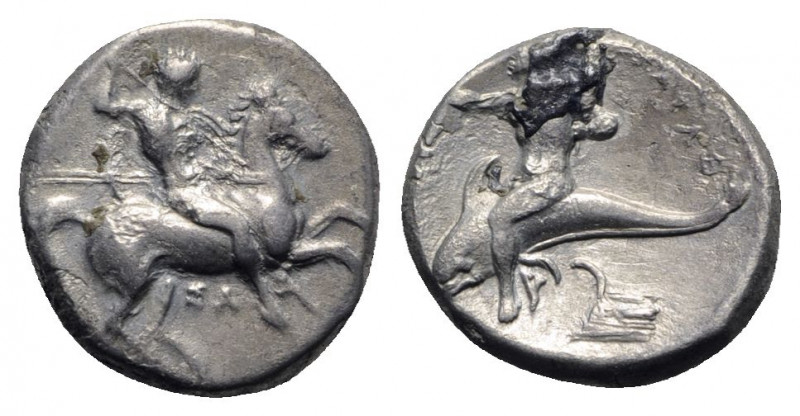 Southern Apulia, Tarentum, c. 290-281 BC. AR Nomos (20mm, 7.65g, 2h). Warrior, h...