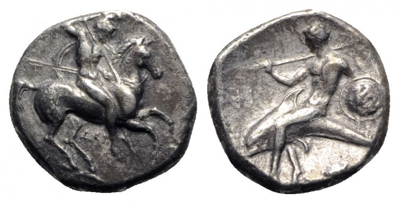 Southern Apulia, Tarentum, c. 332-302 BC. AR Nomos (21mm, 7.63g, 1h). Warrior, h...