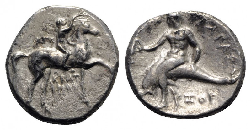Southern Apulia, Tarentum, c. 302-280 BC. AR Nomos (19mm, 7.63g, 1h). Youth on h...