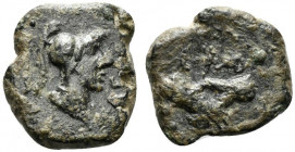 Northern Lucania, Paestum, c. 90-44 BC. Æ Semis (13mm, 3.31g, 9h). Helmeted and draped male bust r. R/ Clasped r. hands. Crawford 32; HNItaly 1250; SN...