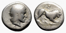 Northern Lucania, Velia, c. 400-340 BC. AR Didrachm (19mm, 7.44g, 5h). Lion crouching r.; retrograde B above. R/ Head of nymph r. Williams 209; HNItal...