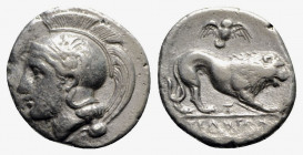 Northern Lucania, Velia, c. 400-340 BC. AR Didrachm (22mm, 7.22g, 8h). Head of Athena l., wearing crested Attic helmet decorated with griffin. R/ Lion...