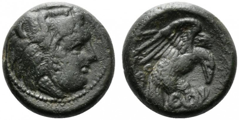 Bruttium, Kroton, c. 350-300 BC. Æ (17mm, 7.02g, 1h). Head of Herakles r., weari...