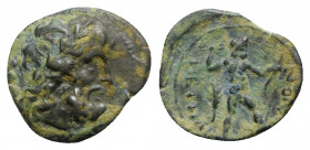 Bruttium, Petelia, late 3rd century BC. Æ Quadrans (17.5mm, 3.04g, 6h). Laureate head of Zeus r. R/ Zeus standing r., preparing to throw thunderbolt, ...