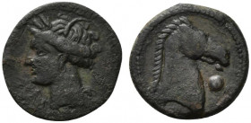 Carthaginian Domain, Sardinia, c. 264-241 BC. Æ (21mm, 4.37g, 9h). Wreathed head of Kore-Tanit l. R/ Head of horse r.; pellet before. Piras 8; SNG Cop...