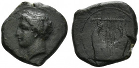 Sicily, Adranon, c. 340-330 BC. Æ (23mm, 7.96g, 7h). Laureate head of Apollo l. R/ Kithara. Campana 4; CNS III, 4-5 OS (Ameselon); SNG ANS -; HGC 2, 4...
