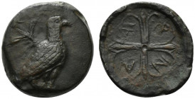 Sicily, Agyrion, c. 440-420 BC. Æ Hemilitron (25mm, 16.81g). Eagle standing l.; olive-sprig above. R / Wheel of four spokes. CNS III, 21; HGC 2, 49; S...