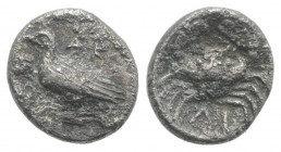 Sicily, Akragas, c. 450-440 BC. AR Litra (8mm, 0.52g, 6h). Eagle standing l. on capital. R/ Crab. Westermark, Coinage, Period II, Series B.1; SNG ANS ...