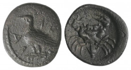 Sicily, Akragas, c. 425-406 BC. AR Litra (10mm, 0.78g, 7h). Eagle standing l. on capital. R/ Crab; lotus flower. Westermark, Coinage, 448; SNG ANS 986...