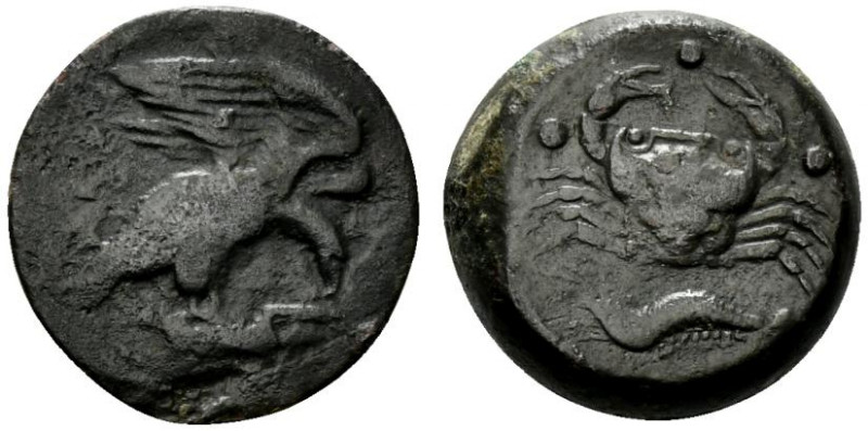 Sicily, Akragas, c. 415-406 BC. Æ Tetras – Trionkion (19mm, 10.41g, 9h). Eagle, ...