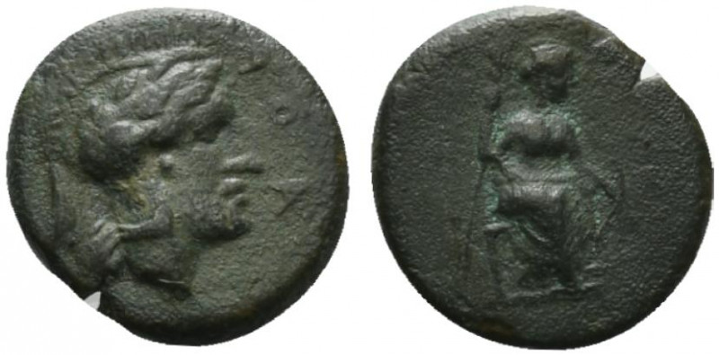 Sicily, Athl-, c. 344-339 BC. Æ (14mm, 2.57g, 3h). Helmeted head of Athena r. R/...