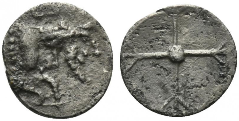 Sicily, Gela, c. 480/75-475/70 BC. AR Obol (8mm, 0.39g). Forepart of man-headed ...