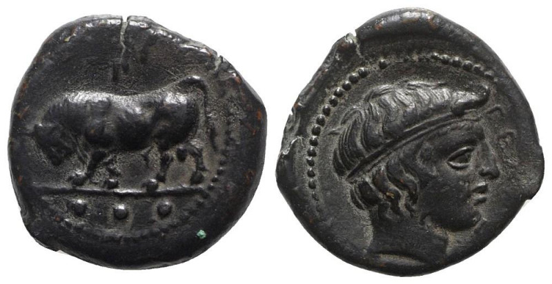 Sicily, Gela, c. 420-405 BC. Æ Tetras or Trionkion (16mm, 3.95g, 12h). Bull stan...