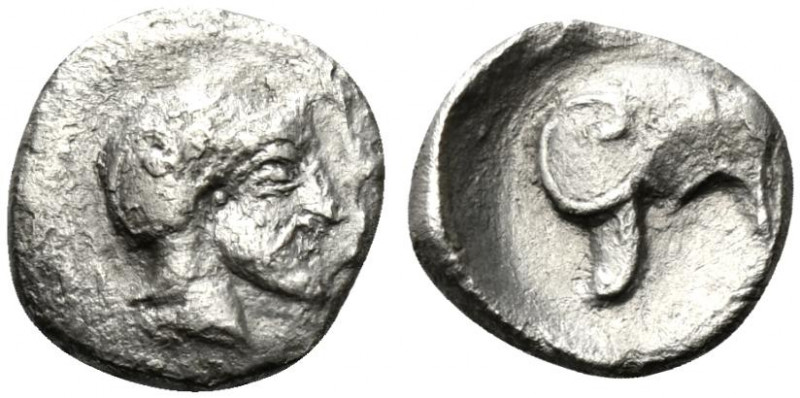 Sicily, Himera, c. 430 BC. AR Litra (8mm, 0.58g, 6h). Helmeted male head r. R/ H...