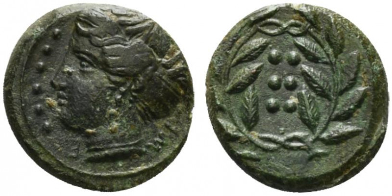 Sicily, Himera, c. 420-407 BC. Æ Hemilitron (16mm, 3.90g, 9h). Head of nymph l.;...