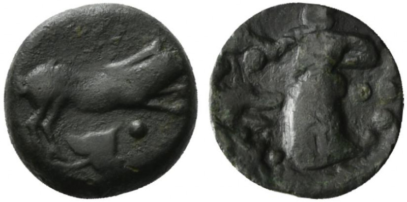 Sicily, Himera as Ila, c. 408-407 BC. Æ Hexas (15mm, 3.27g, 12h). Nymph standing...