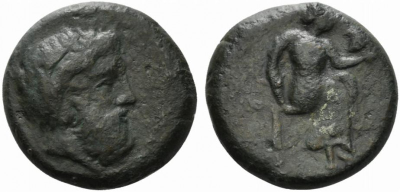 Sicily, Petra, 354/3-344 BC. Æ Litra (30mm, 29.83g, 11h). Bearded head of Zeus E...