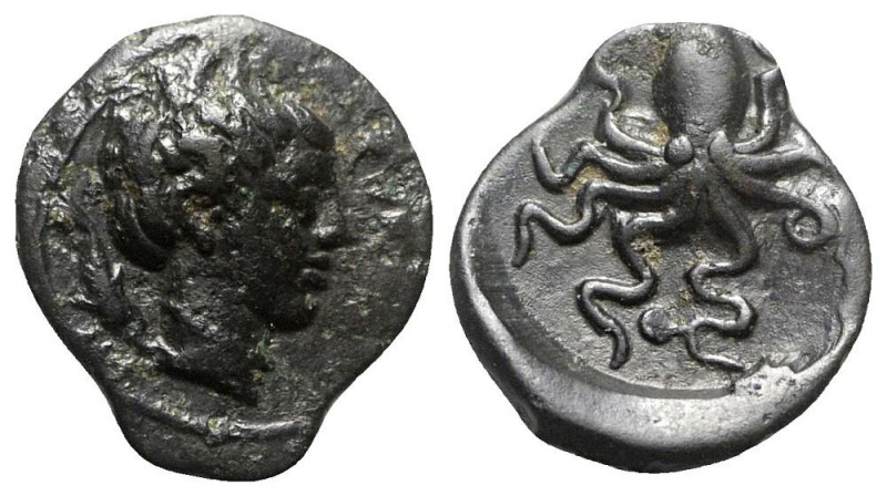 Sicily, Syracuse, c. 435-415 BC. Æ Onkia (12mm, 1.17g, 6h). Head of Arethusa r.;...