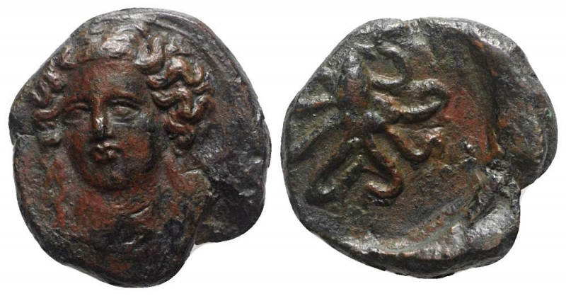 Sicily, Syracuse, c. 415-405 BC. Æ Tetras (14mm, 2.77g, 3h). Head of nymph facin...