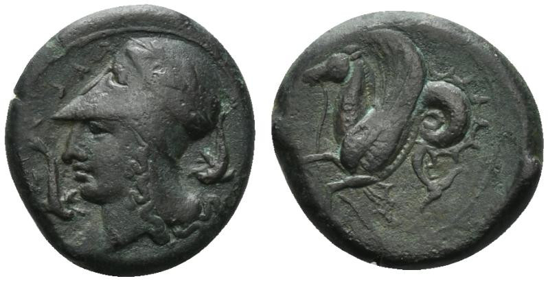 Sicily, Syracuse, 400-390 BC. Æ Litra (19.5mm, 6.28g, 9h). Head of Athena l., we...