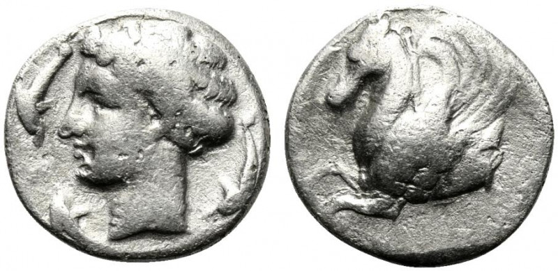 Sicily, Syracuse, c. 344-339/8 BC. AR Hemidrachm (11mm, 1.27g, 12h). Head of Are...