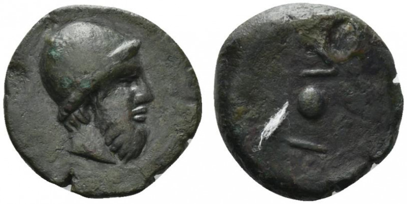 Islands of Sicily, Lipara, c. 440-420 BC. Æ Onkia (21mm, 8.30g, 6h). Head of Hep...