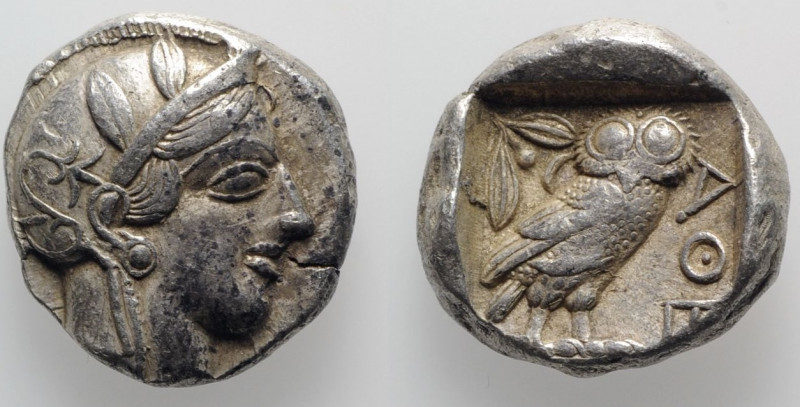 Attica, Athens, c. 454-404 BC. AR Tetradrachm (24mm, 17.22g, 10h). Helmeted head...