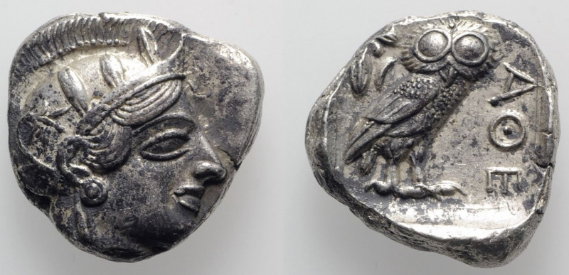 Attica, Athens, c. 454-404 BC. AR Tetradrachm (25mm, 17.19g, 6h). Helmeted head ...