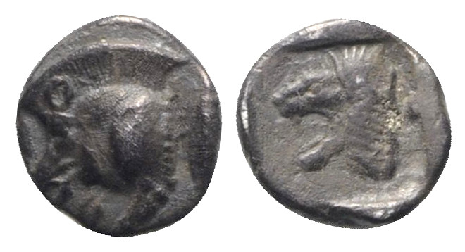 Mysia, Kyzikos, c. 450-400 BC. AR Hemiobol (7mm, 0.42g, 1h). Forepart of boar l....