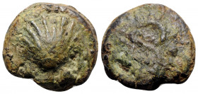 Anonymous, Rome, c. 280 BC. Cast Æ Sextans (35mm, 57.59g, 12h). Cockle shell. R/ Caduceus. Vecchi ICC, 30; Crawford 14/5; HNItaly 272; RBW -. Green pa...