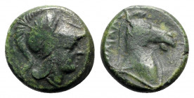 Anonymous, Rome, c. 260 BC. Æ (17mm, 5.05g, 3h). Helmeted head of Minerva r. R/ Head of bridled horse r. Crawford 17/1e; HNItaly 278; RBW 16. Green pa...