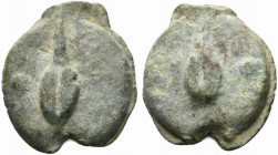 Anonymous, Rome, c. 270 BC. Cast Æ Uncia (31mm, 32.64g, 12h). Barley-grain; pellet to l. R/ Barley-grain; pellet to r. Vecchi, ICC 38; Crawford 18/6; ...