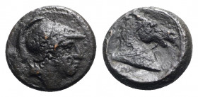 Anonymous, Rome, c. 241-235 BC. Æ (15mm, 3.10g, 9h). Helmeted head of Mars r. R/ Horse head r.; sickle behind. Crawford 25/3; RBW 40; HNItaly 299. Dar...