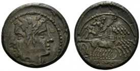 Anonymous, Rome, c. 225-212 BC. AR Quadrigatus (20.5mm, 4.96g, 9h). Laureate head of Janus. R/ Jupiter, holding sceptre and thunderbolt, in quadriga d...