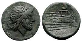 Anonymous, Rome, after 211 BC. Æ Semis (28mm, 15.91g, 6h). Laureate head of Saturn r. R/ Prow of galley r.; S above. Crawford 56/3; RBW 203-4. Green p...