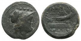 Anonymous, Sardinia, after 211 BC. Æ Triens (23mm, 7.10g, 1h). Helmeted head of Minerva r. R/ Prow of galley r. Crawford 56/4; RBW 207-8. Good Fine