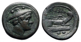 Anonymous, Rome, after 211 BC. Æ Sextans (20mm, 8.44g, 9h). Head of Mercury r. wearing winged petasus. R/ Prow of galley r. Crawford 56/6; RBW 212. Gr...