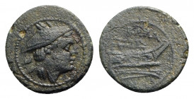 Anonymous, Rome, after 211 BC. Æ Semuncia (15.5mm, 2.10g, 3h). Head of Mercury r., wearing winged petasus. R/ Prow r. Crawford 56/8; RBW 216. Good Fin...