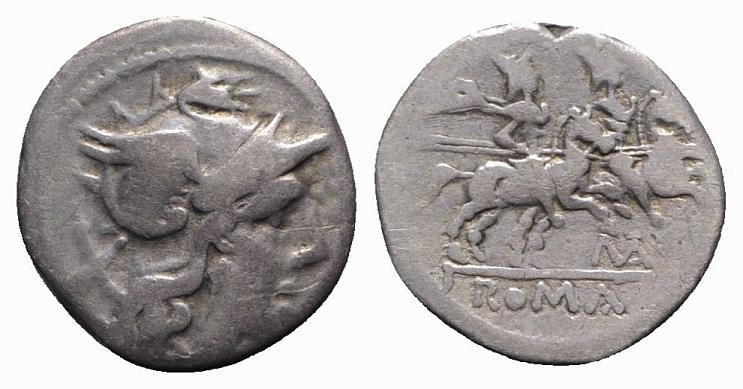 MA series, Uncertain mint, c. 199-170 BC. AR Denarius (16.5mm, 3.42g, 3h). Helme...