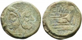 L. Cornelius Cinna, Rome, 169-158 BC. Æ As (32mm, 30.55g, 1h). Laureate head of bearded Janus. R/ Prow of galley r.; CINA above. Crawford 178/1; RBW 7...