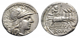 L. Antestius Gragulus, Rome, 136 BC. AR Denarius (19mm, 4.04g, 12h). Helmeted head of Roma r. R/ Jupiter driving quadriga r., holding reins and sceptr...