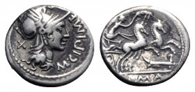 M. Cipius M.f., Rome, 115-114 BC. AR Denarius (17mm, 3.79g, 6h). Helmeted head of Roma r. R/ Victory driving galloping biga r., holding reins and palm...