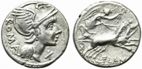 L. Flaminius Chilo, Rome, 109-108 BC. AR Denarius (16mm, 3.81g, 6h). Helmeted head of Roma r. R/ Victory driving biga r. Crawford 302/1; RBW 1144; RSC...