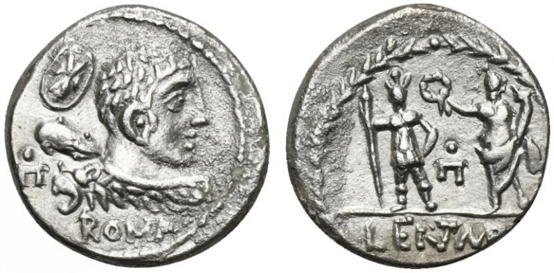 P. Cornelius Lentulus Marcellinus, Rome, 100 BC. AR Denarius (19mm, 3.86g, 12h)....