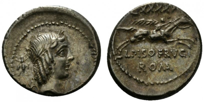 L. Calpurnius Piso Frugi, Rome, 90 BC. AR Denarius (19.5mm, 3.83g, 7h). Laureate...