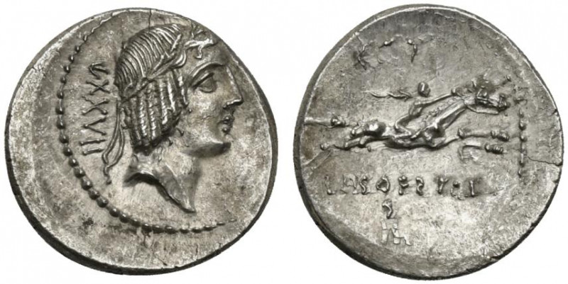 L. Calpurnius Piso Frugi, Rome, 90 BC. AR Denarius (19mm, 3.83g, 9h). Laureate h...