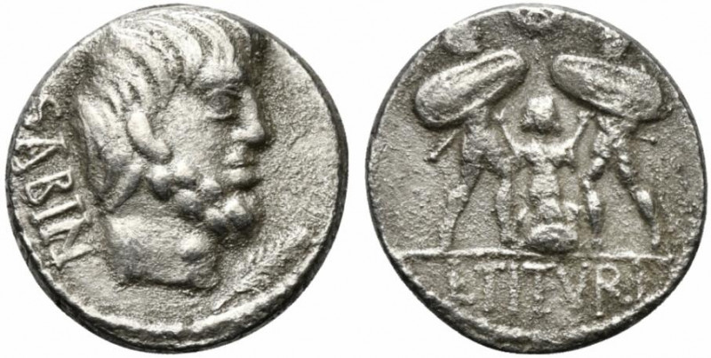 L. Titurius L.f. Sabinus, Rome, 89 BC. AR Denarius (14mm, 3.76g, 6h). Bareheaded...